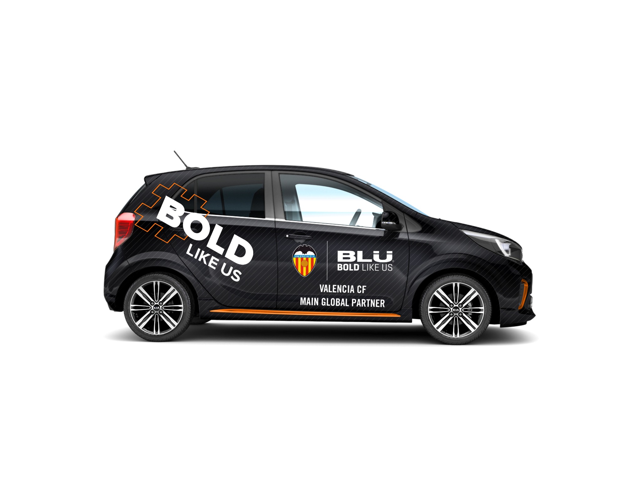 Black Valencia CF partnership vehicle photographed from the side.