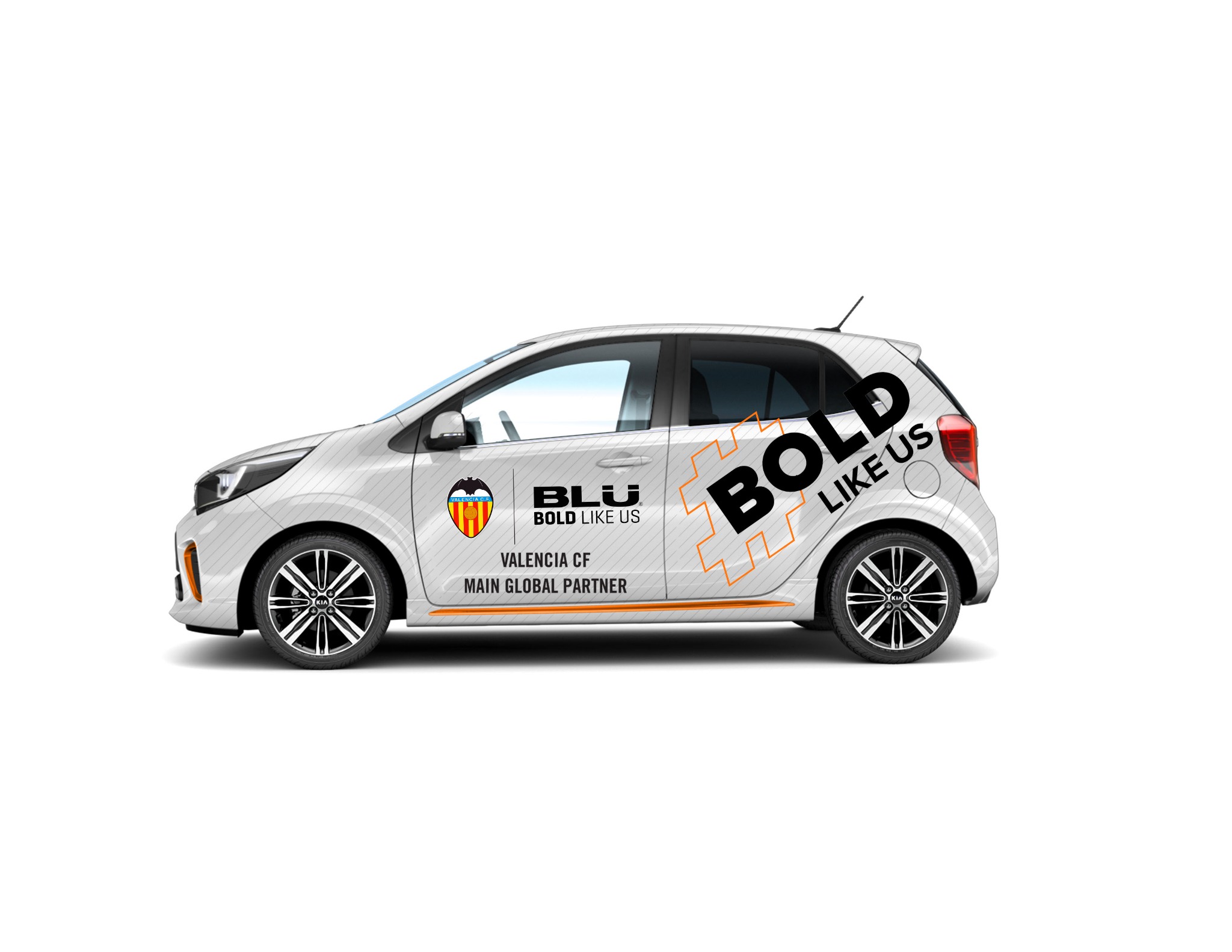 White Valencia CF partnership vehicle photographed from the side.