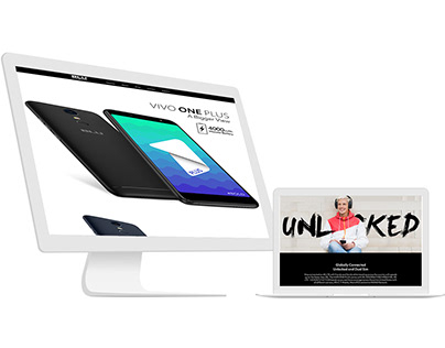 BLU Vivo One Plus campaign shown across desktop and mobile widths, with the layout adapting to each screen.