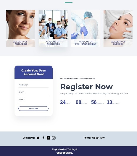 Historical campaign page ending with a registration form beside the enrollment call to action