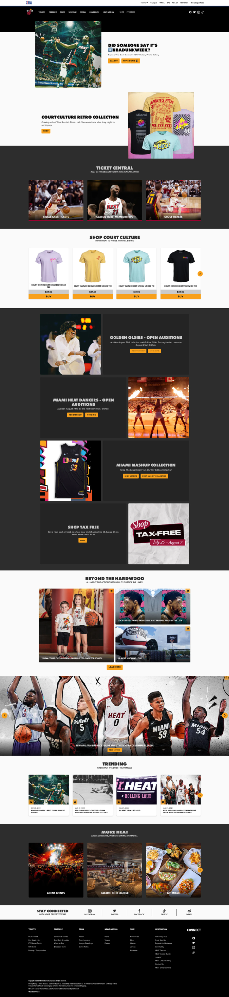 The complete production Miami HEAT homepage from the campaign lead through the footer