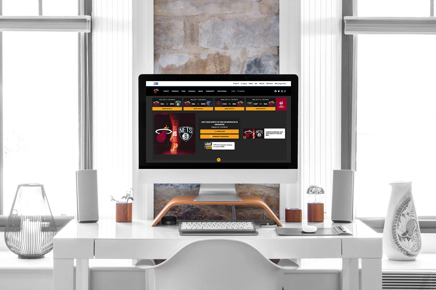 The redesigned Miami HEAT homepage shown on a desktop monitor
