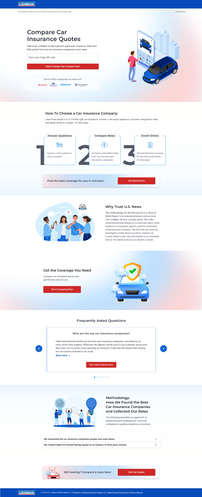 Full-page desktop screenshot of the guided direction, with a split hero, numbered process steps, trust content, FAQ, and methodology.