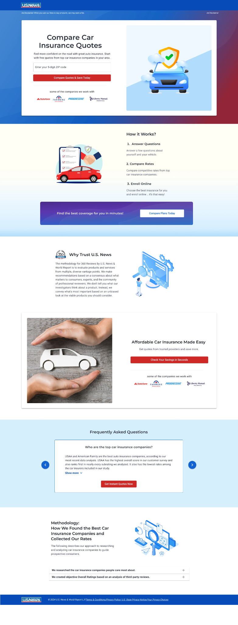 Full-page desktop screenshot of the protection and value direction, emphasizing coverage imagery, affordability language, trust content, FAQ, and methodology.