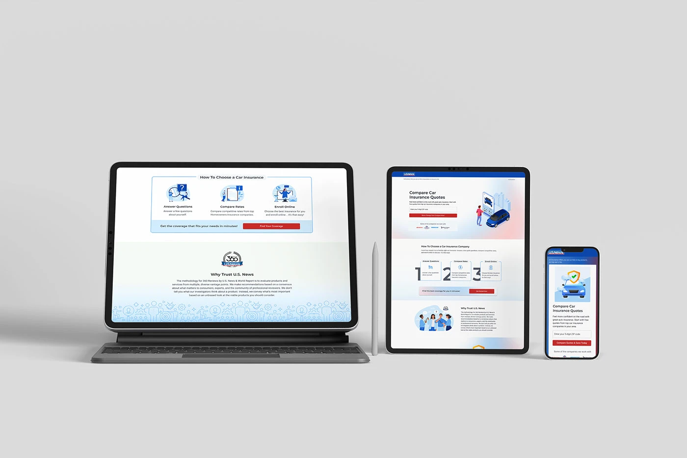 Responsive composition of the guided direction across laptop, tablet, and phone.