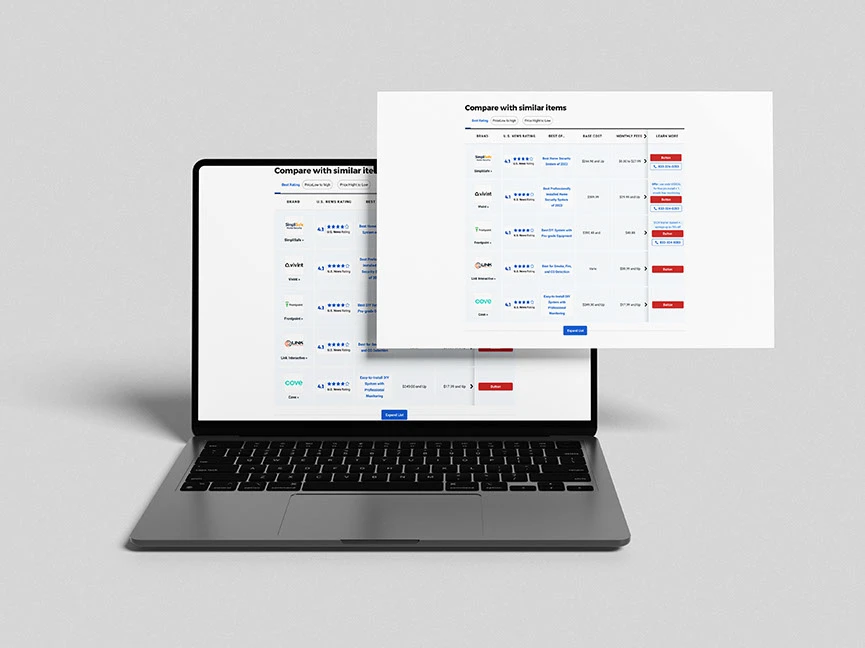 Responsive comparison table pattern with a detached panel.